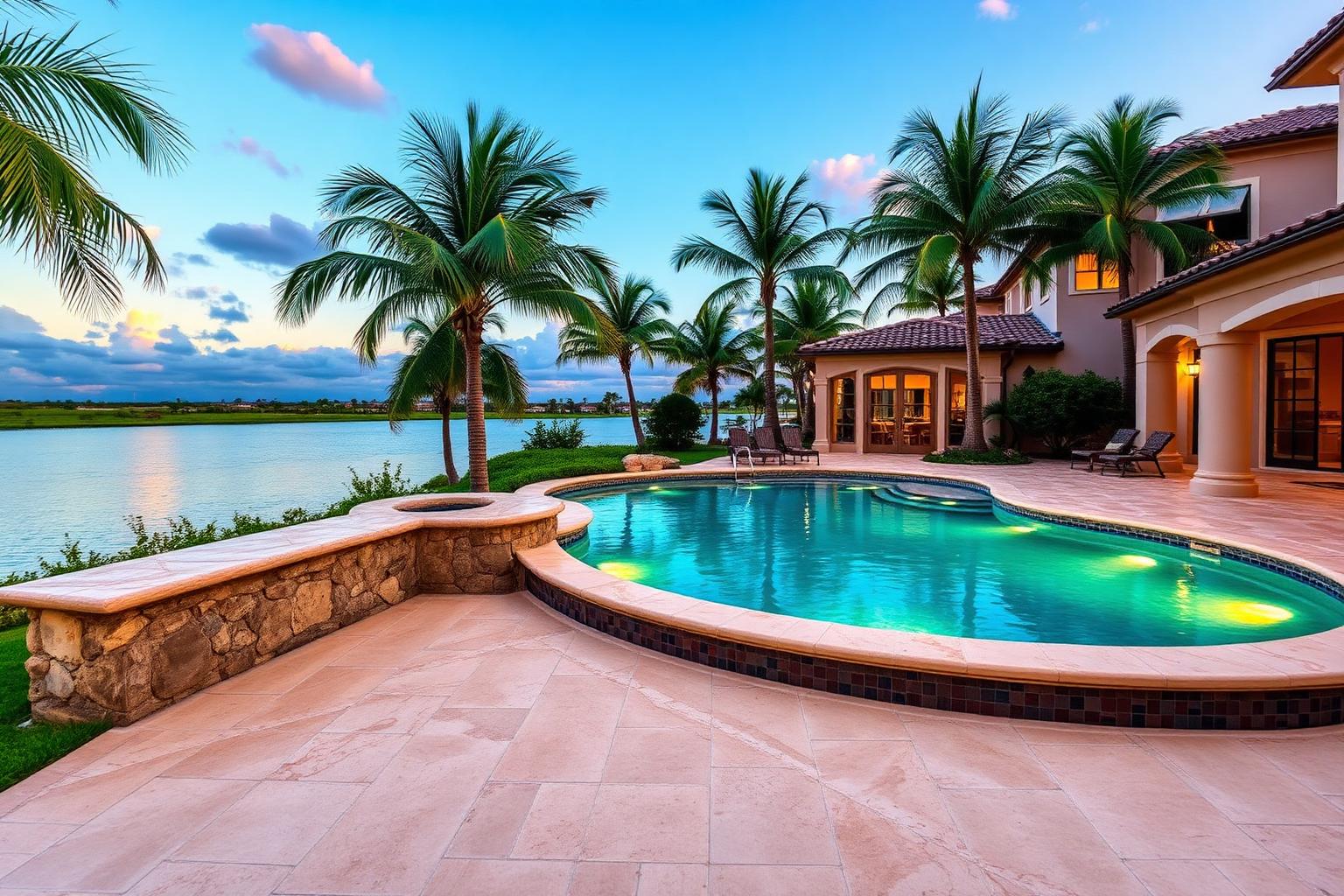 Custom luxury backyard pool built in Palm Beach County by Florida Construction Group
